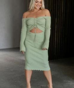 PUP4 Geneva Off Shoulder Midi Dress - Sage