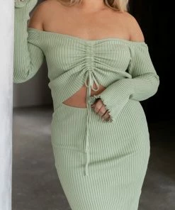 PUP4 Geneva Off Shoulder Midi Dress - Sage