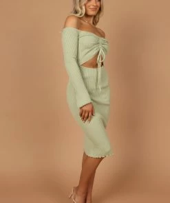 PUP4 Geneva Off Shoulder Midi Dress - Sage