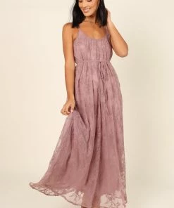 PUP64 Jenny Lace Maxi Dress - Mauve Dresses