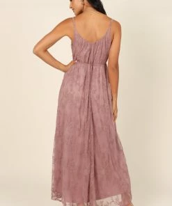 PUP64 Jenny Lace Maxi Dress - Mauve Dresses
