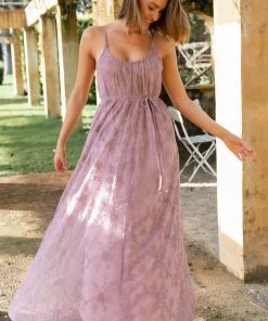 PUP64 Jenny Lace Maxi Dress - Mauve Dresses