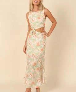 PUP8 Junia Midi Dress - Green Floral Dresses
