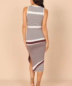 PUP8 Dresses Kiah Knit Midi Dress - Brown Stripe