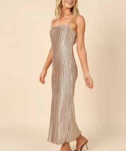 PUP4 Liza Pleated Maxi Dress - Gold