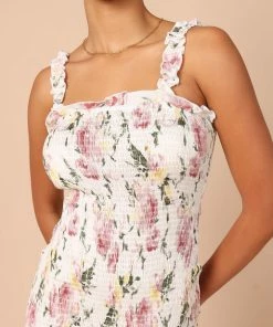 PUP4 Lucee Shirred Dress - Pink Floral Dresses