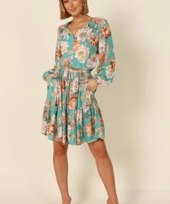 PUP50 Madalin Mini Dress - Teal Floral
