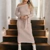 PUP4 Dresses Milan Off Shoulder Midi Dress - Beige