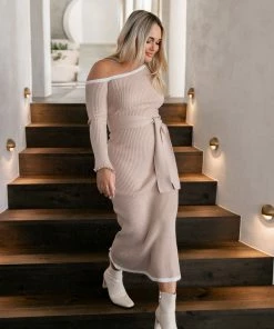 PUP4 Dresses Milan Off Shoulder Midi Dress - Beige