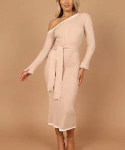 PUP4 Dresses Milan Off Shoulder Midi Dress - Beige