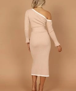 PUP4 Dresses Milan Off Shoulder Midi Dress - Beige