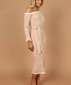 PUP4 Dresses Milan Off Shoulder Midi Dress - Beige