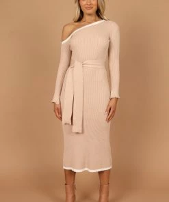 PUP4 Dresses Milan Off Shoulder Midi Dress - Beige