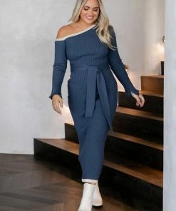 PUP4 Milan Off Shoulder Midi Dress - Midnight Blue