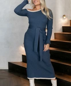 PUP4 Milan Off Shoulder Midi Dress - Midnight Blue