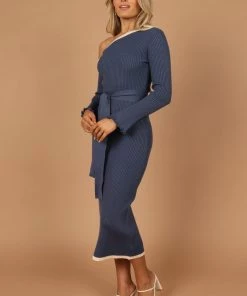 PUP4 Milan Off Shoulder Midi Dress - Midnight Blue