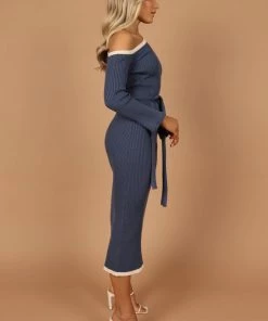 PUP4 Milan Off Shoulder Midi Dress - Midnight Blue