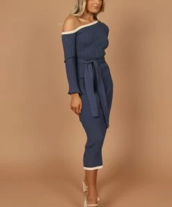 PUP4 Milan Off Shoulder Midi Dress - Midnight Blue