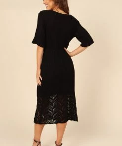 PUP4 Natalie Crochet Midi Dress - Black