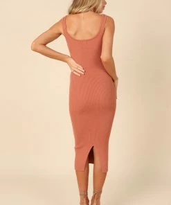 PUP52 Praia Knit Midi Dress - Rust Dresses