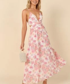 PUP14 Tailka Cutout Maxi Dress - White Floral Dresses