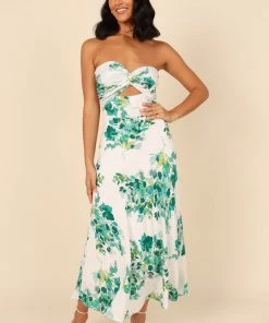 PUP4 Teagan Strapless Midi Dress - Green Floral