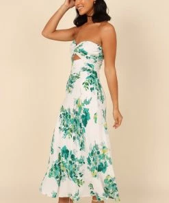 PUP4 Teagan Strapless Midi Dress - Green Floral