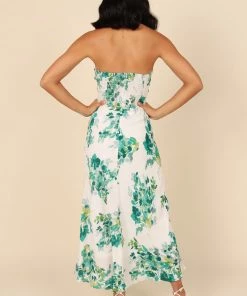 PUP4 Teagan Strapless Midi Dress - Green Floral