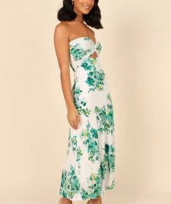 PUP4 Teagan Strapless Midi Dress - Green Floral