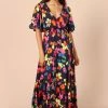 PUP49 Tibi Frill Neckline Maxi Dress - Black Floral