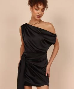 PUP58 Toria One Shoulder Mini Dress - Black