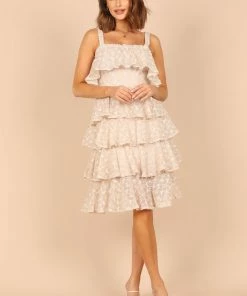 PUP71 Whimsy Multi Tiered Midi Dress - Cream Dresses