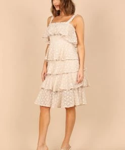 PUP71 Whimsy Multi Tiered Midi Dress - Cream Dresses
