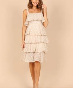 PUP71 Whimsy Multi Tiered Midi Dress - Cream Dresses
