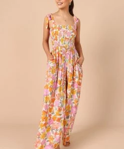 PUP50 Clothing Raffael Shirred Jumpsuit - Pink Floral