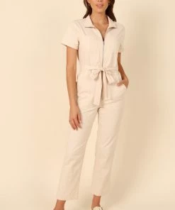 PUP63 Dana Utility Waist Tie Jumpsuit - Beige Clothing
