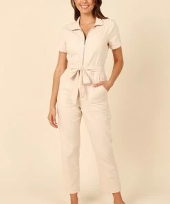 PUP63 Dana Utility Waist Tie Jumpsuit - Beige Clothing