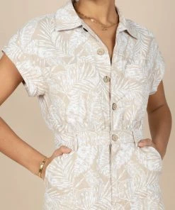 PUP50 Clothing Etosha Button Up Jumpsuit - Beige Print