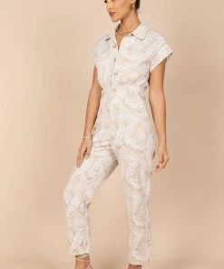 PUP50 Clothing Etosha Button Up Jumpsuit - Beige Print