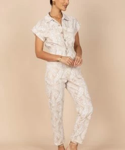 PUP50 Clothing Etosha Button Up Jumpsuit - Beige Print