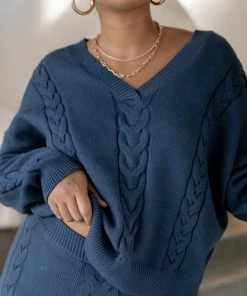 PUP4 Clothing Aspen Cable Knit Sweater - Midnight Blue