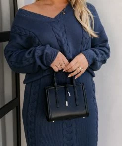 PUP4 Clothing Aspen Cable Knit Sweater - Midnight Blue