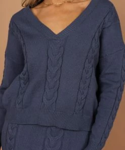 PUP4 Clothing Aspen Cable Knit Sweater - Midnight Blue