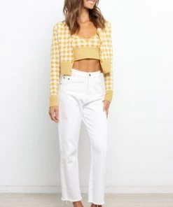 PUP3 Kiko Knit Sweater - Mustard Check Clothing