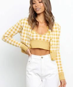 PUP3 Kiko Knit Sweater - Mustard Check Clothing