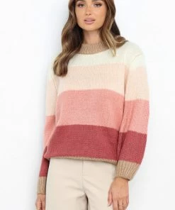 PUP52 Kingsley Knit Sweater - Pink Stripe Clothing