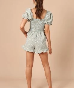 PUP8 Clothing Clements Frill Romper - Sage Floral