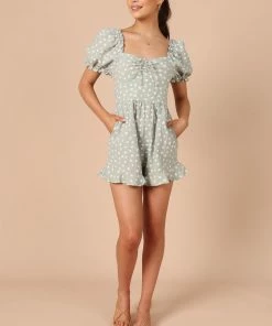 PUP8 Clothing Clements Frill Romper - Sage Floral