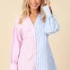 PUP14 Della Stripe Long Sleeve Romper - Pink/Blue Clothing
