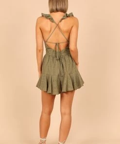 PUP66 Clothing Flora Frill Front Romper - Olive